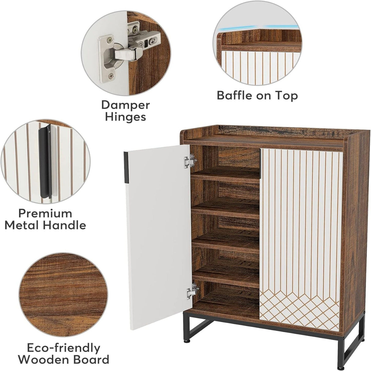 5 Tier Shoe Cabinet With Doors, Compact Entryway Storage Organizer