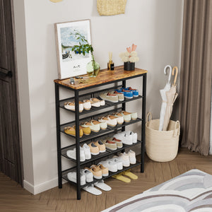 Industrial Shoe Rack with 4 Mesh Shelves