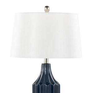 Stella 23" Contemporary Ceramic Table Lamp in Gloss Dark Blue Ceramic with White Shade