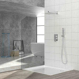 Dual Shower Head System with 12" Square Rain Shower and Valve - Black, Gray, Pearl Silver, Gold