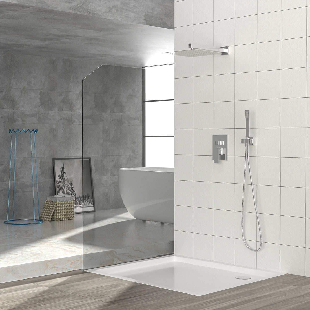Dual Shower Head System with Rough-In Valve - Black or Pearl Silver