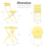 3 Pieces Patio Bistro Balcony Metail Chair Table Set-Yellow