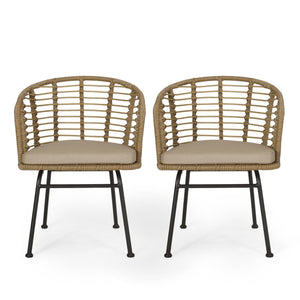Randy - Modern Wicker Chair With Water Resistant Cushions - Brown / Beige