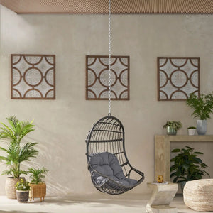 Rustic Hanging Basket Chair With Cushion
