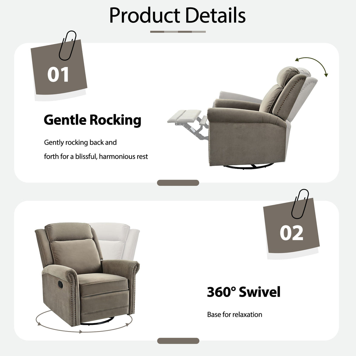 360 Degrees Swivel Recliner Manual Rocking Recliner Home With Adjustable Backrest