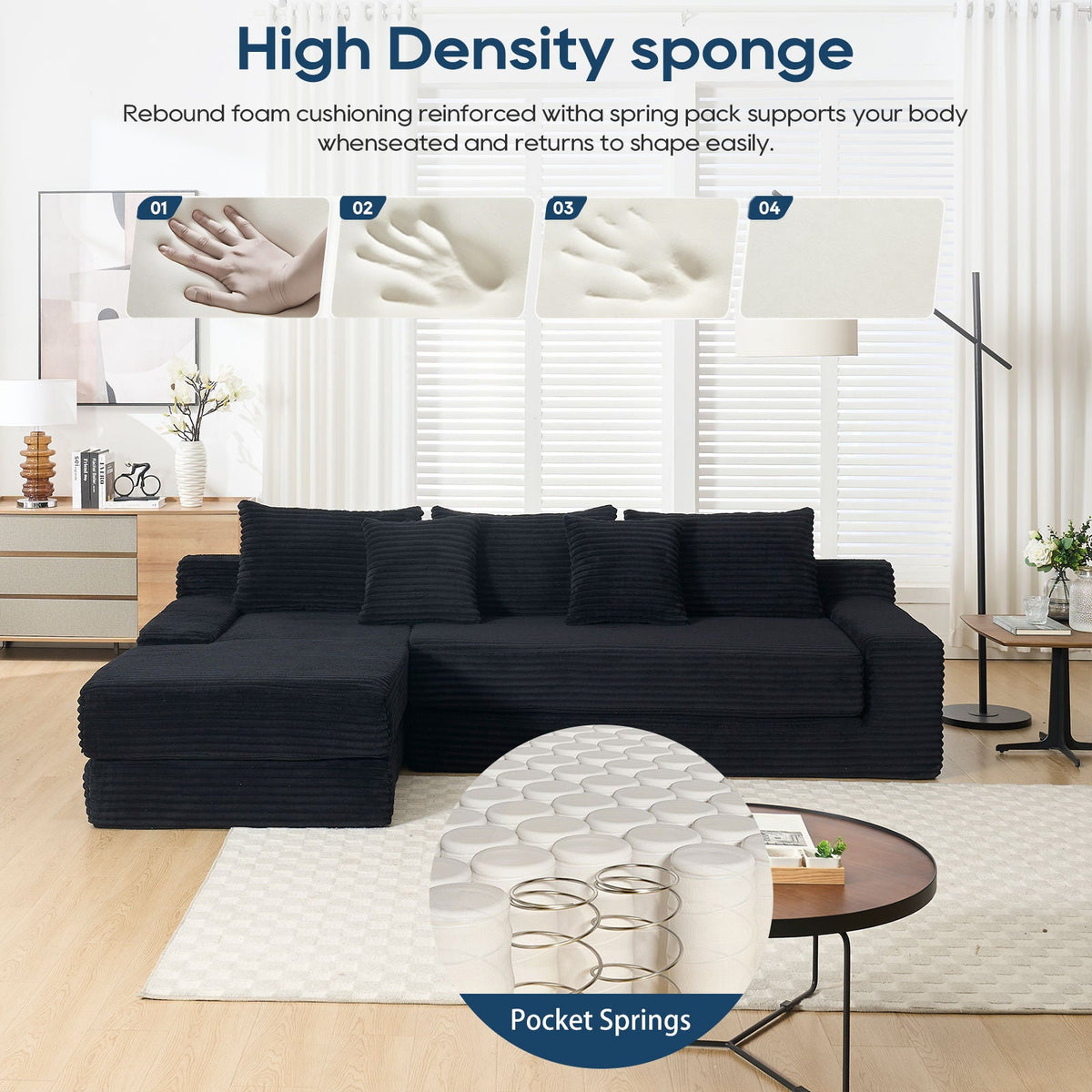 Modern L - Shaped Sectional Couch With Memory Foam