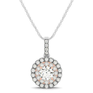 Round Shape Halo Diamond Pendant in 14k White and Rose Gold (1/2 cttw)
