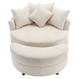 360° Swivel Accent Barrel Chair With Storage Ottoman & 4 Pillows, Modern Leisure Chair Round Accent For Living Room