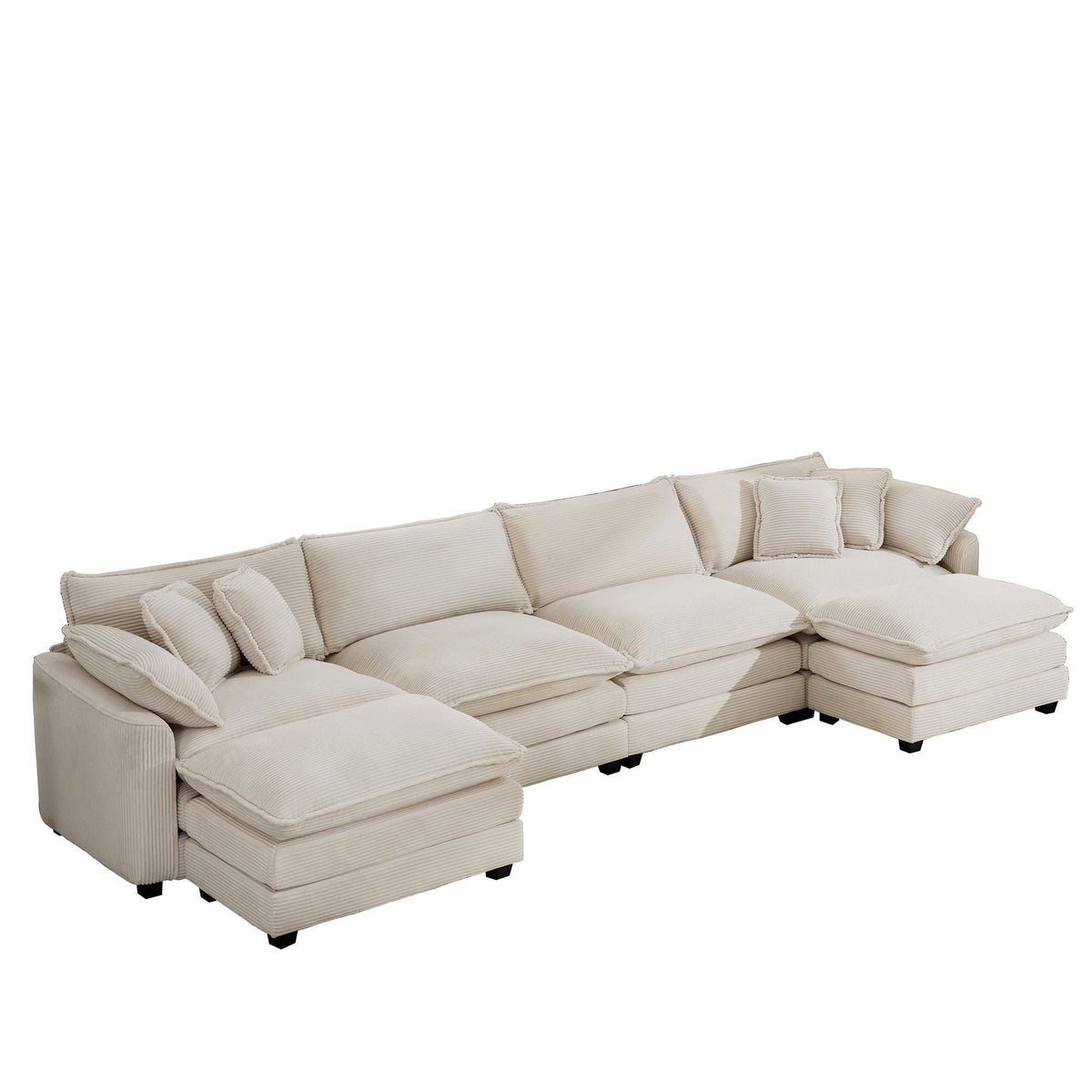 Modern Modular Cushion Sofa Set with Ottoman - Fabric, Multiple Colors