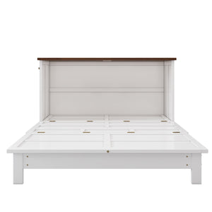 Solid Pine Murphy Bed Chest with Charging Station and Large Storage Drawer - Queen
