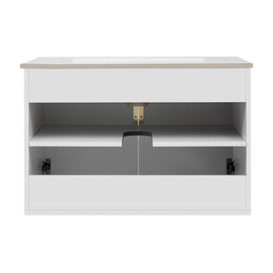Bathroom Vanity With Sink, Rectangular Storage Cabinet With 2 Soft Closing Doors