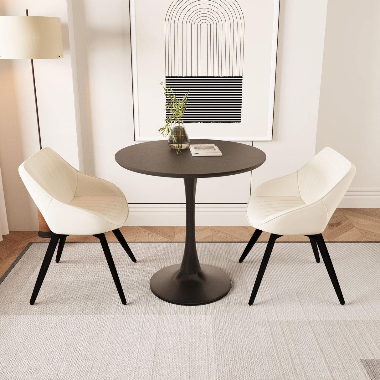 Round Dining Table Set With Tulip Design And 2 Chairs