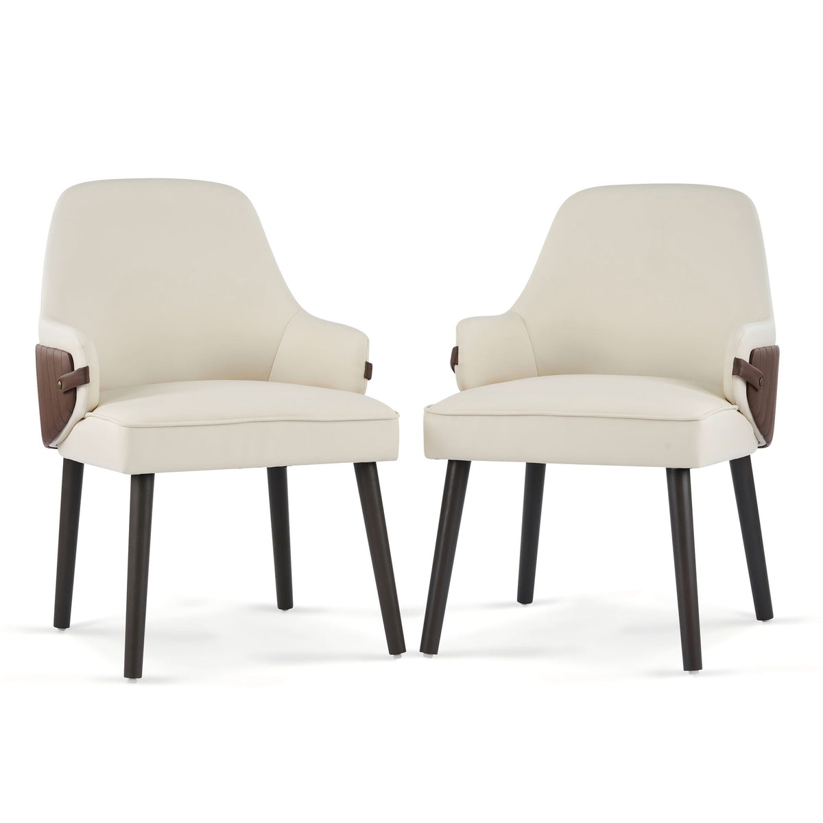 Indoor Dining Chair Set of 2 with Ergonomic Armrests - Beige/Brown