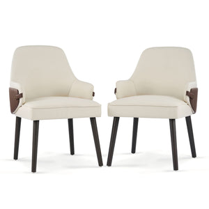 Indoor Dining Chair Set of 2 with Ergonomic Armrests - Beige/Brown