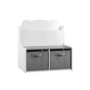 Bookshelf With Storage Bins, Bookcase With Book Display Shelf And 2 Bins, Cute Bear Shaped Backboard, Toy Organizer - White