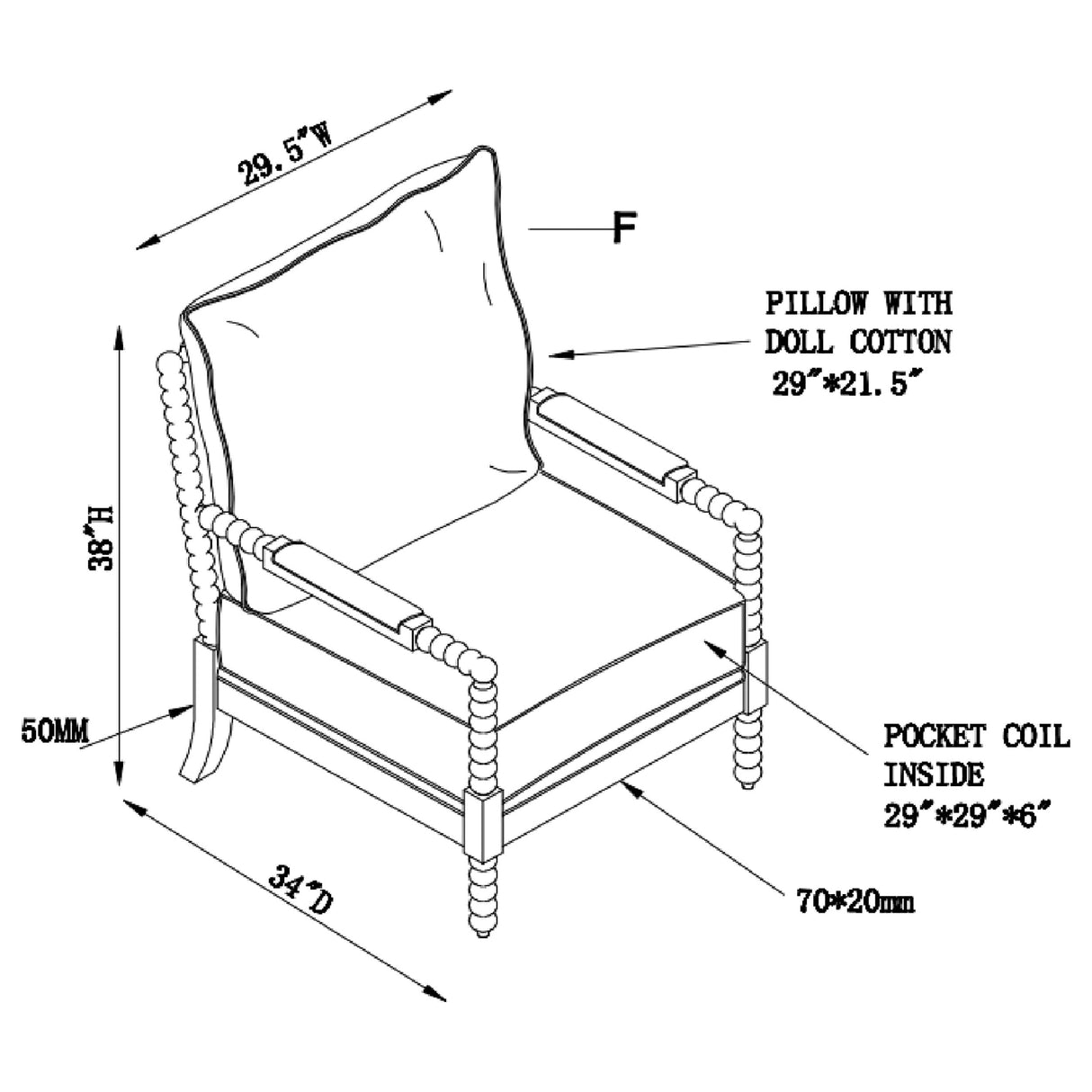 Upholstered Bobbin Accent Chair
