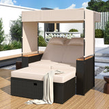 Bethany Two-Person Outdoor Rattan Daybed with Adjustable Canopy and Hidden Storage