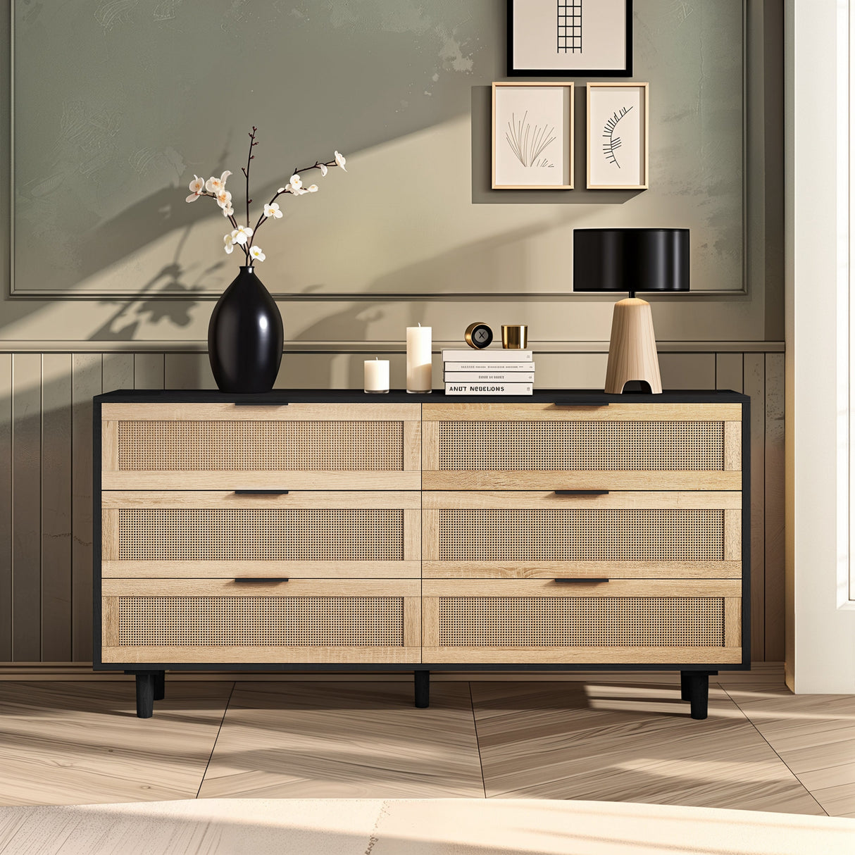 59.06" 6-Drawers Rattan Storage Cabinet