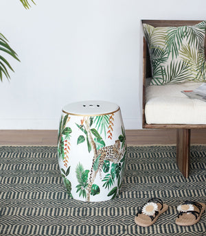 13x13x18" Ceramic Garden Stool Jungle-Themed Accent Side Table
