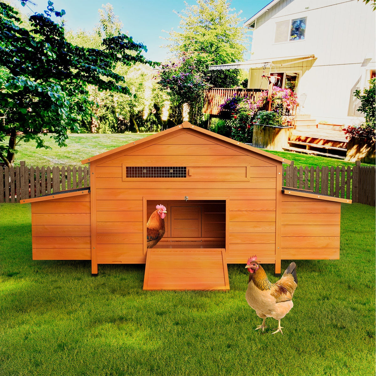 70" Large Wooden Chicken Coop with Nesting Boxes - Brick Red