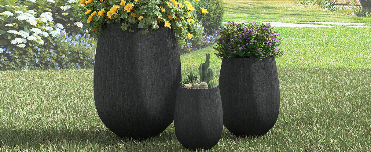 U_Style Egg-Shaped Lightweight MGO Outdoor Planter Set of 3