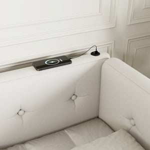 Modern Upholstered Platform Bed With USB Ports And LED Belt