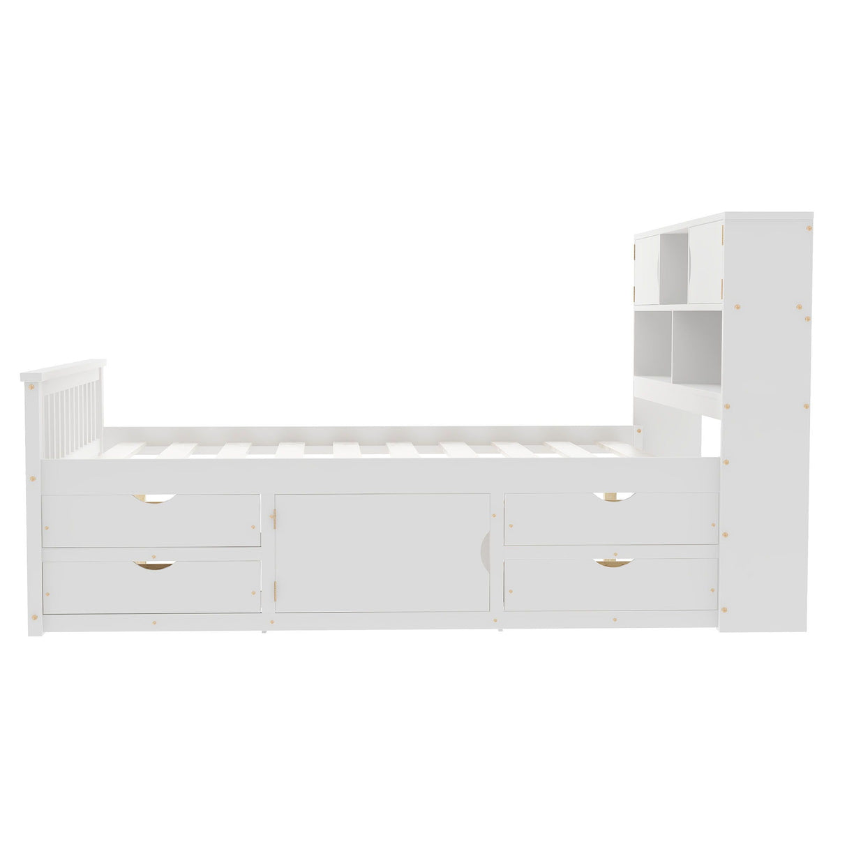 Captain Platform Bed Frame With Bookcase Headboard, 4 Drawers, Storage Shelves