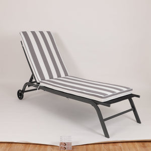 2-Piece Outdoor Chaise Lounge Cushion Set, Grey/White