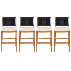 4 Pieces Arly Black Outdoor Bar Stool Solid Acacia Wood and Woven Wicker