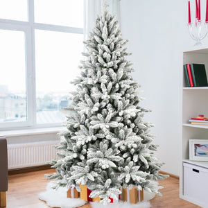 7ft Flocked Christmas Tree with 1514 Tips Realistic Snowy Hinged Tree