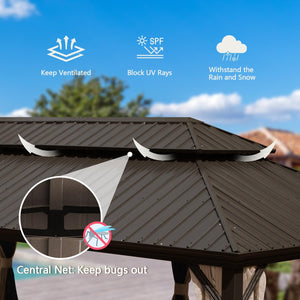 14x22FT Hardtop Gazebo with Galvanized Steel Double Roof