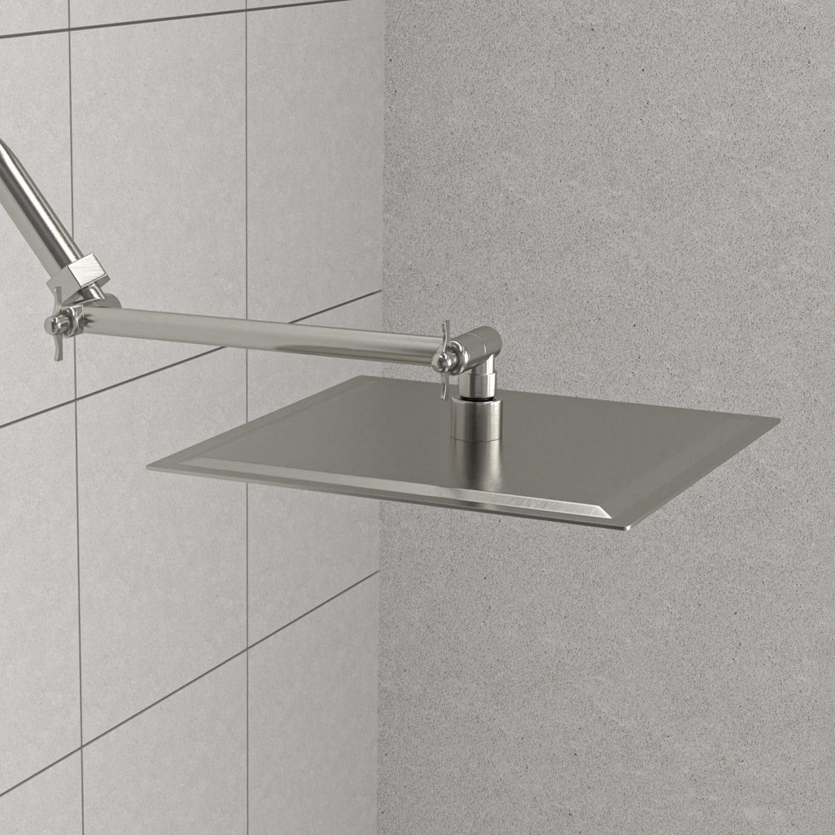 Luxury Rain Shower Head With Adjustable Arm, 10" Square, Stainless Steel - Brushed Nickel