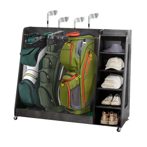 Gray Wooden Golf Bag Storage Rack with 3 Drawers