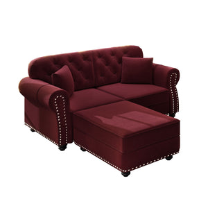 Upholstered Sofa Set With Nailhead Trim and Rolled Armrests, Includes Pillows