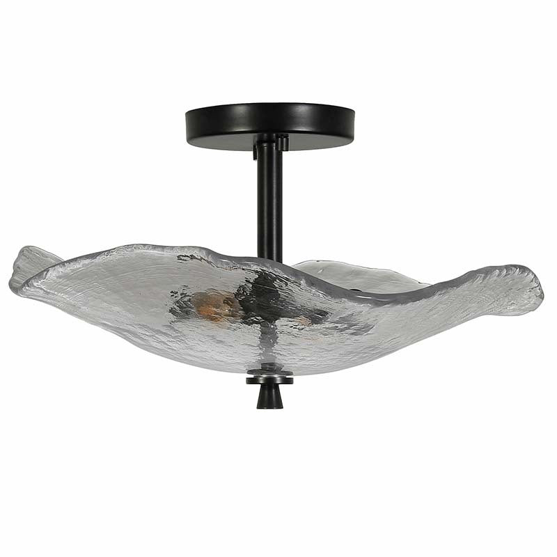 Ceiling Light Fixtures Flush Mount Indoor Outdoor Ceiling Light with Water Ripple Glass Shade for Hallway Kitchen Bedroom Porch Living Room(Black)