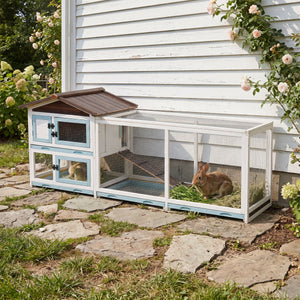 Outdoor Multi-Level Fir Wood Rabbit Hutch