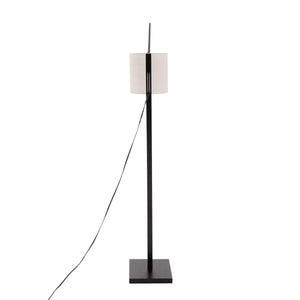 Arturo Contemporary Floor Lamp in Black Wood and Black Steel with Grey Fabric Shade