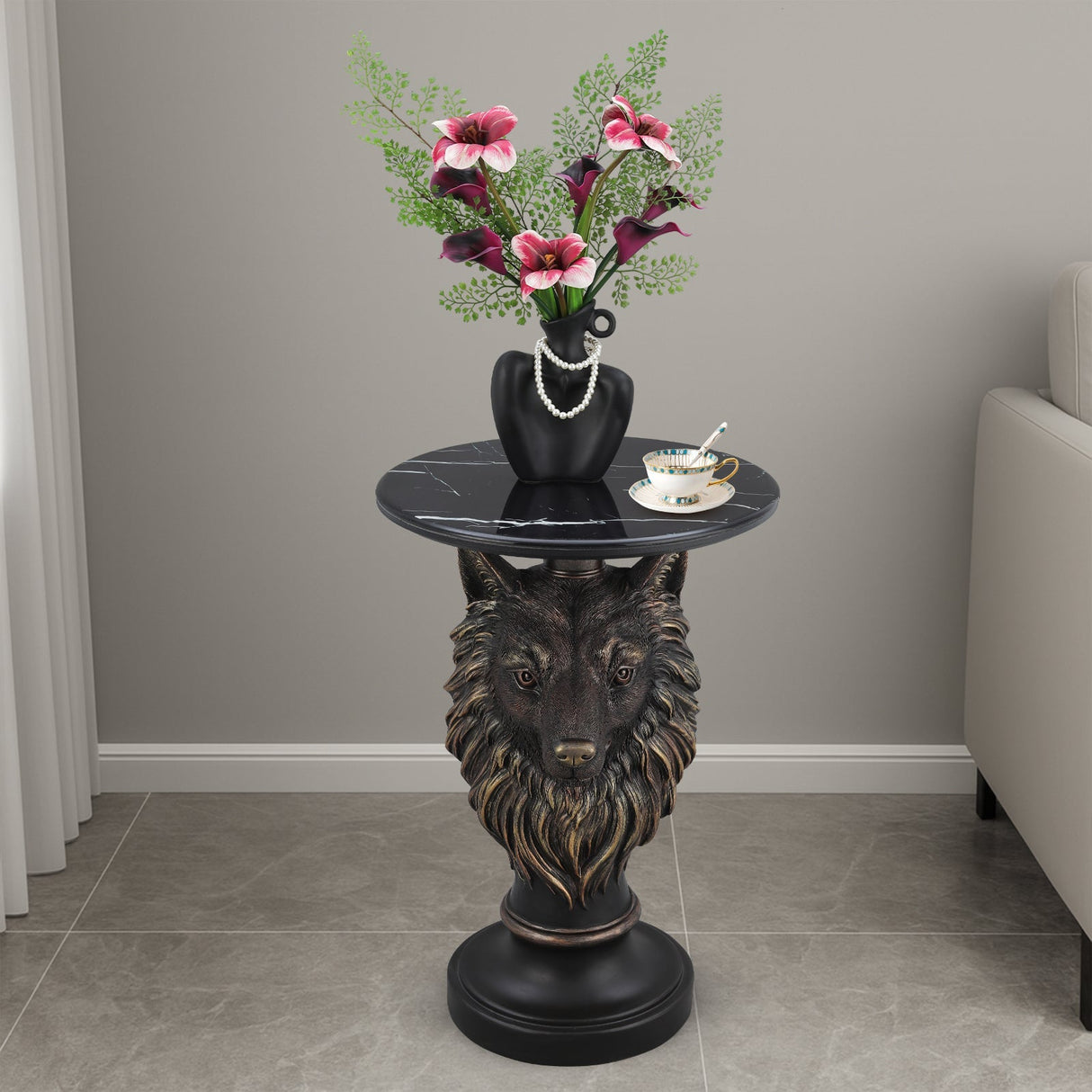 Wolf Head Accent Table Animal Statue End Tables Livingroom