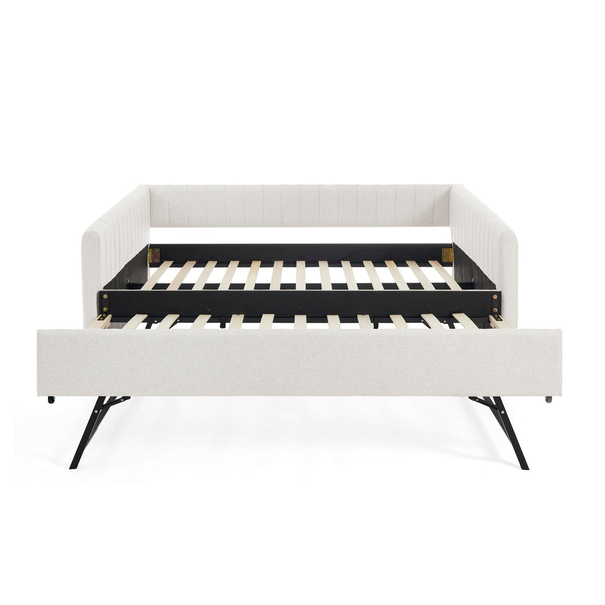 Upholstered Daybed With Trundle With Vertical Stripes
