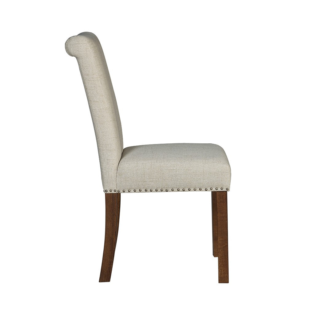 Upholstered Dining Chair with Nailhead Trim and Rolled Back, Set of 2