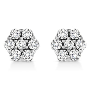 14K White Gold 1/2 Cttw Prong Set Round-Cut Diamond Flower Stud Earring (H-I Color, I1-I2 Clarity)