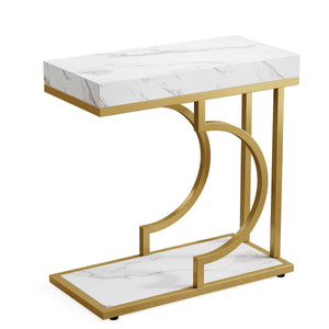 C-Shaped Sofa Side Table For Living Room - White / Gold