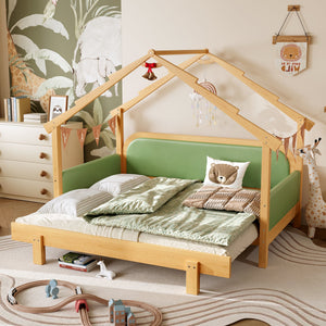 Twin Size Wood Treehouse Bed with Soft Cushion Rails