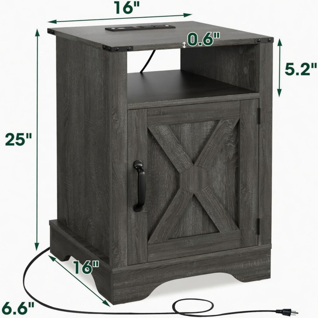 Farmhouse Nightstand, Charging Station & Storage