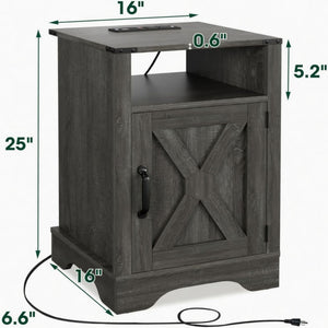 Farmhouse Nightstand, Charging Station & Storage