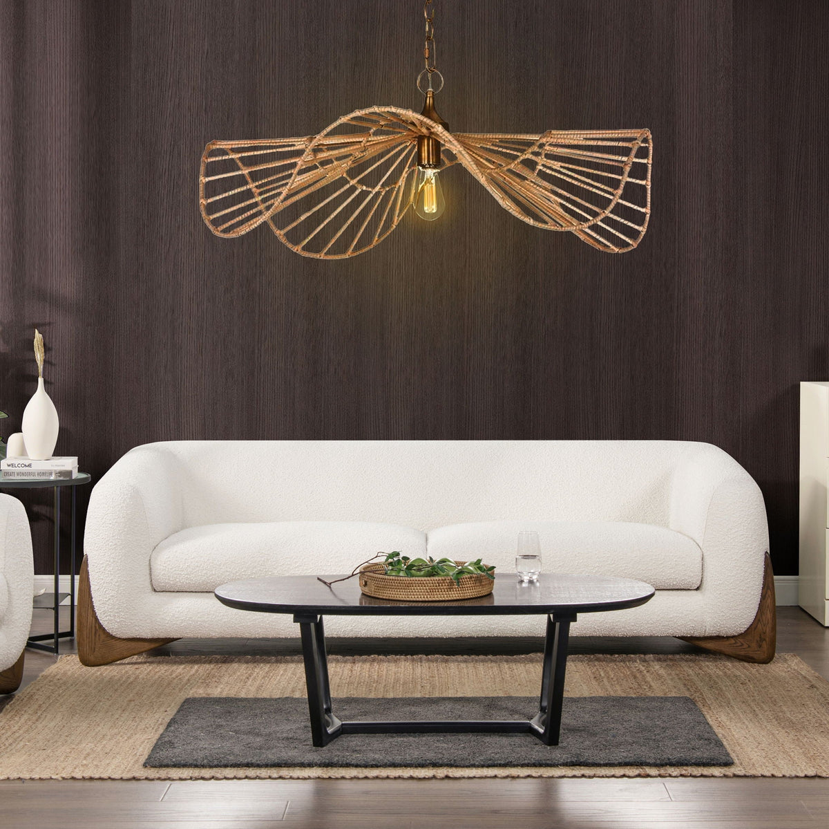 Alpine Luxurious Upholstery Sherpa Sofa with Removable Cushions - Available in White, Black, or Dark Green
