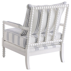 White and Navy Upholstered Stripe Accent Chair with Linen-Like Fabric