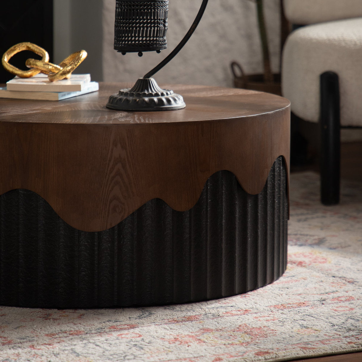 30.31" Round Coffee Table - Handcrafted Wooden Tea Table