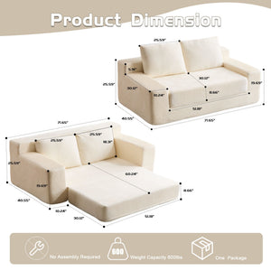 Comfortable Deep Seat Loveseat Sofa Bed, Reversible Cushion With Pillows