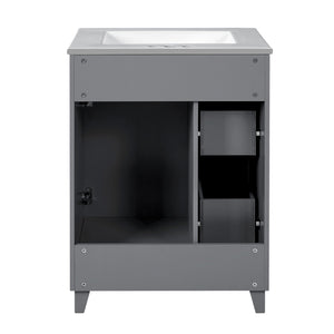 Transitional Style Bathroom Vanity Cabinet With Ceramic Sink